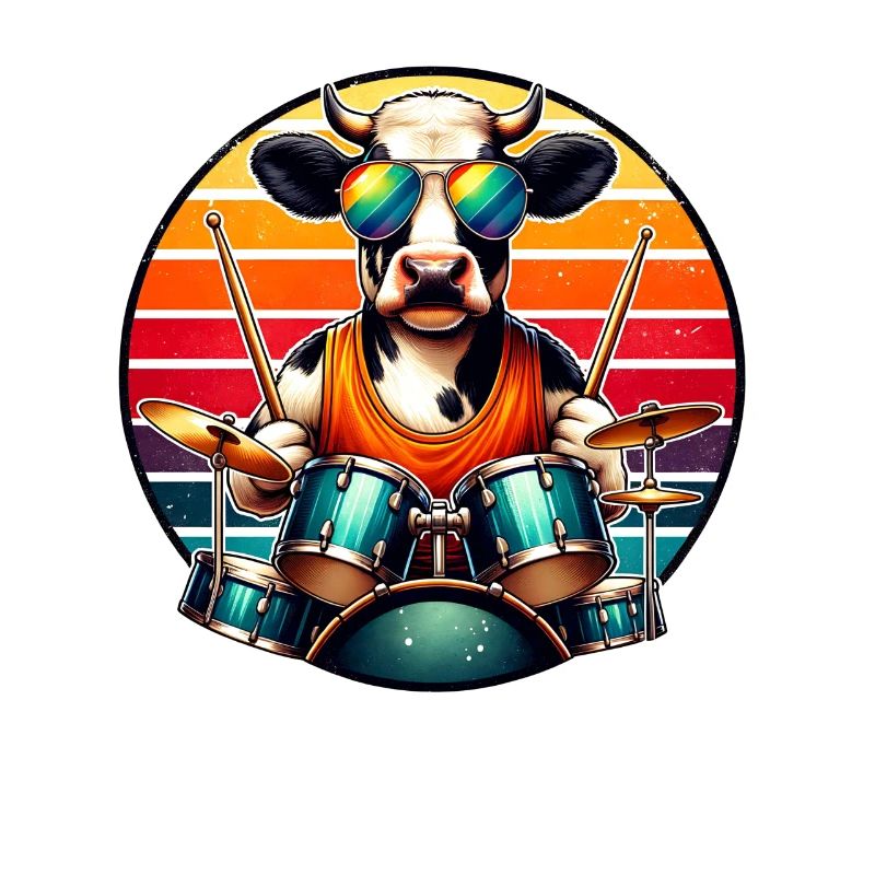 Cool Drummer Cow avec conception de batterie