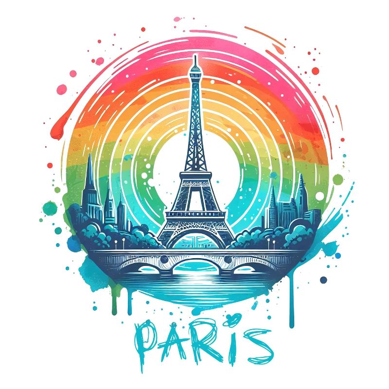 Paris Eiffel Tower with Rainbow LGBT Skyline