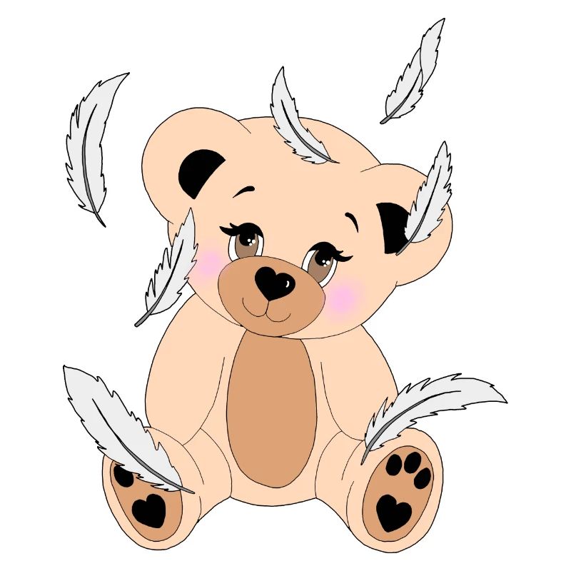 Teddy and falling feathers