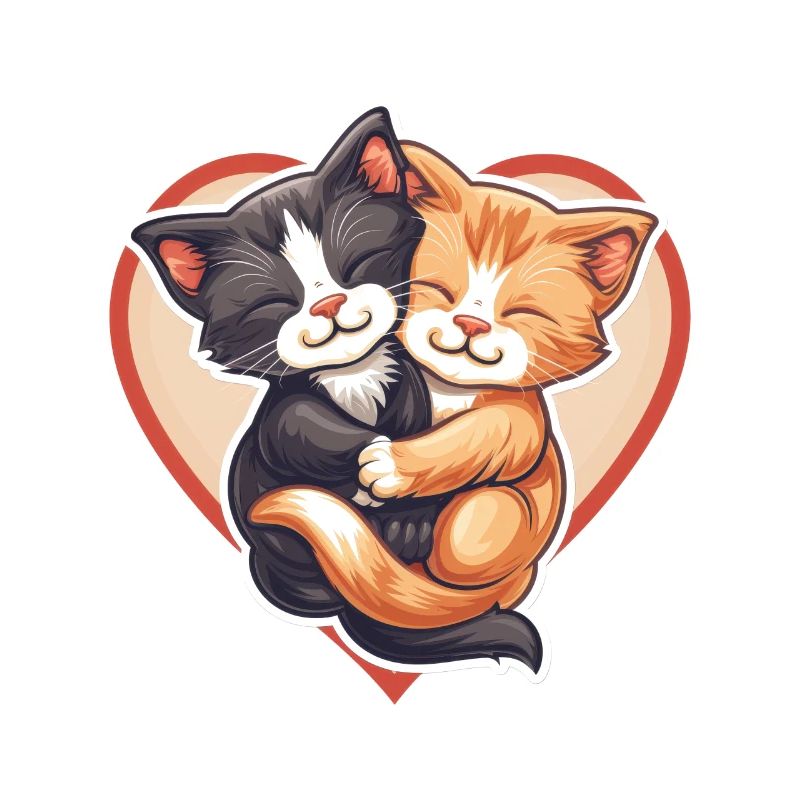 Two Cats Hugging Inside Heart