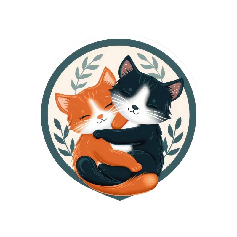 Two Cats Hugging in a Circular Frame