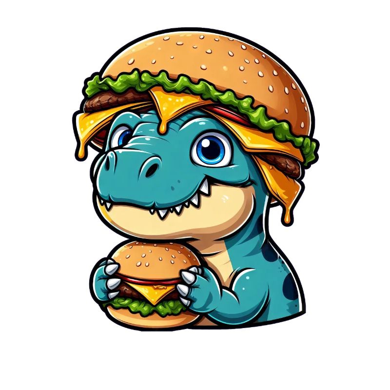 Dino T-Rex satisfait avec Hamburger Cheeseburger