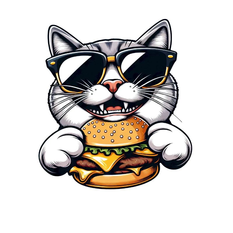 Chat nerd cool mangeant hamburger cheeseburger