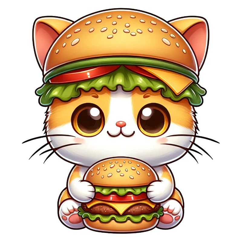 Whimsical Cat with Cheeseburger Hat Fast