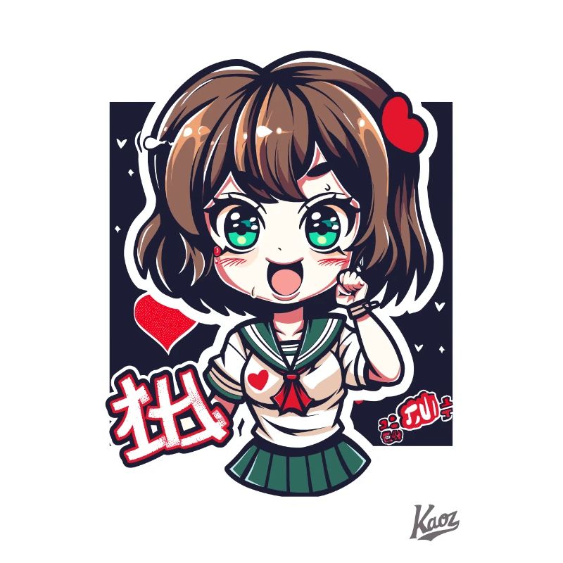 Chibi-Schulmädchen mit Herzen und viel Liebe