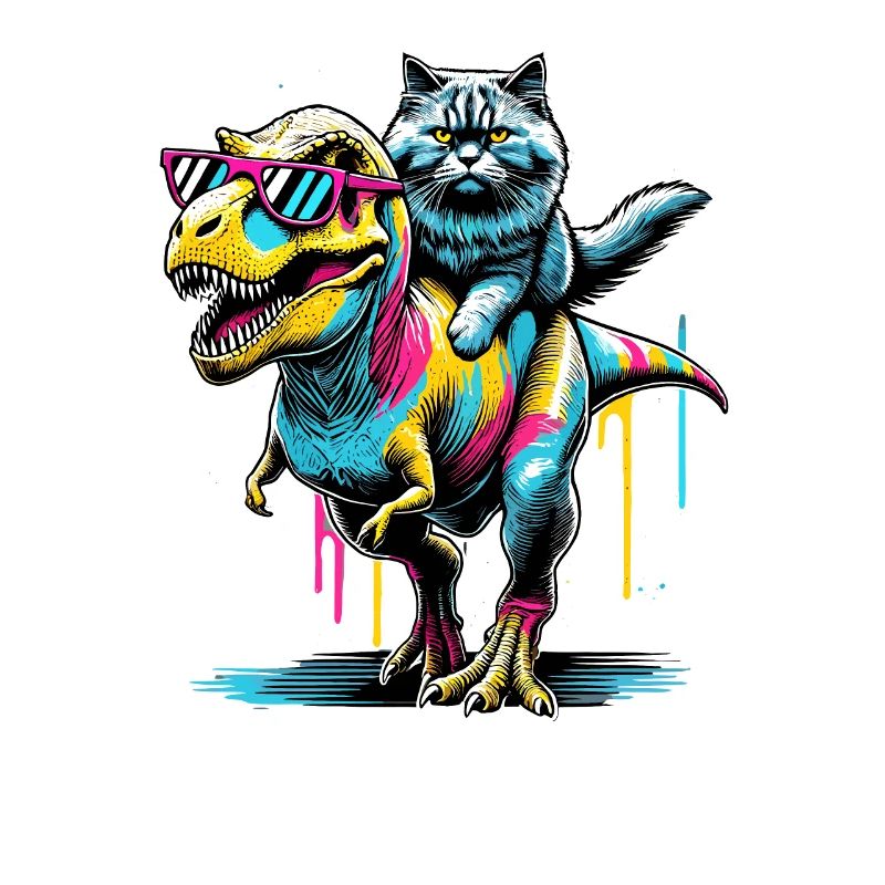 Pop Art Dinosaur T-Rex Siberian Cat