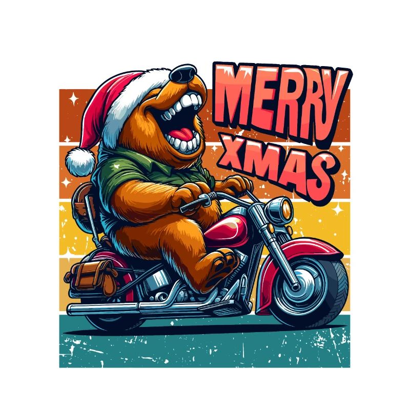 Merry Xmas Bear Motorcycle Biker Retro Cool Funny