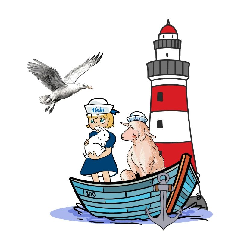 Mädchen Leuchtturm maritim Boot Schaf Möwe Kind