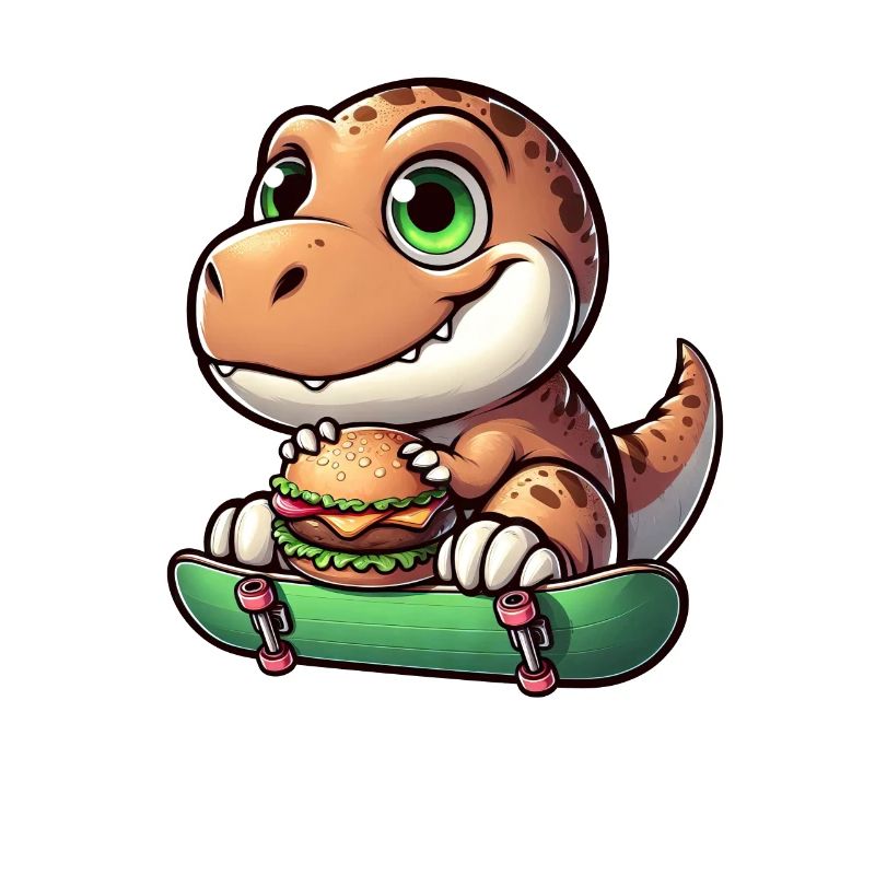 T-Rex Dinosaur Skateboard Cheeseburger Fun