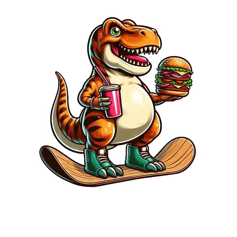 T-Rex Dinosaur Skateboard Hamburger Fun