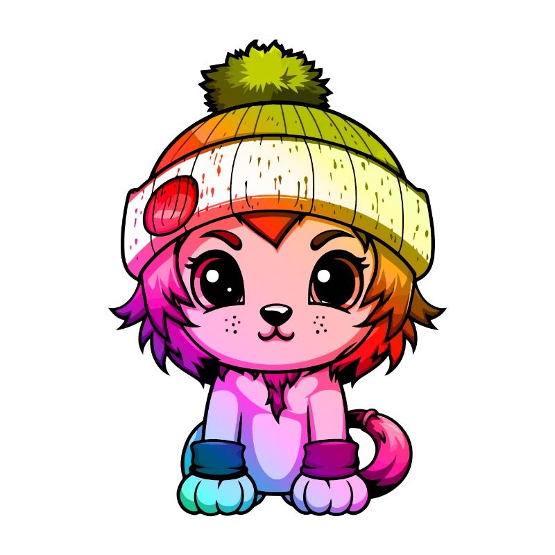 Löwe Winter Tier Bunt Comic