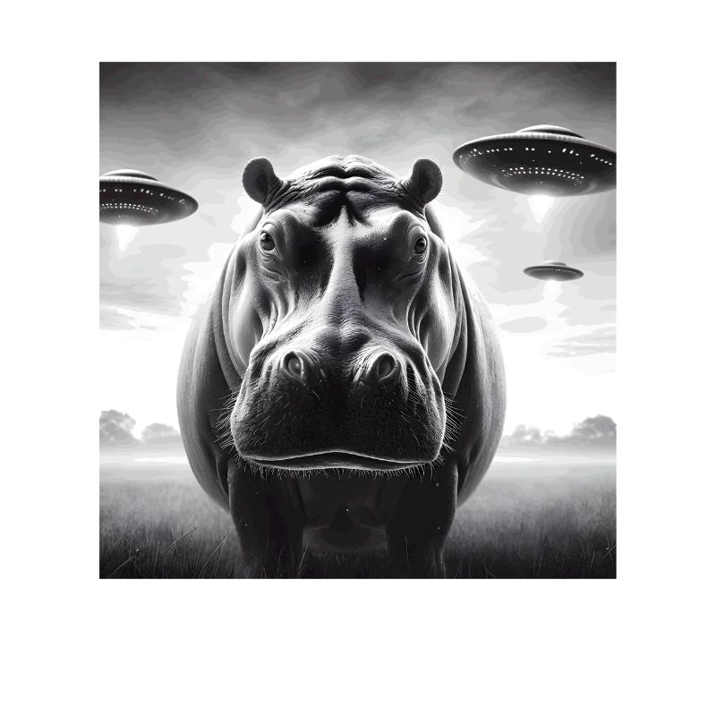 Hippo Sci-fi Funny Graphic Selfie with UFOs Weird