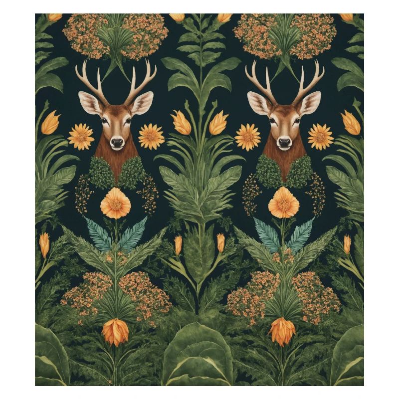 Symmetrical pattern with deer and flowers