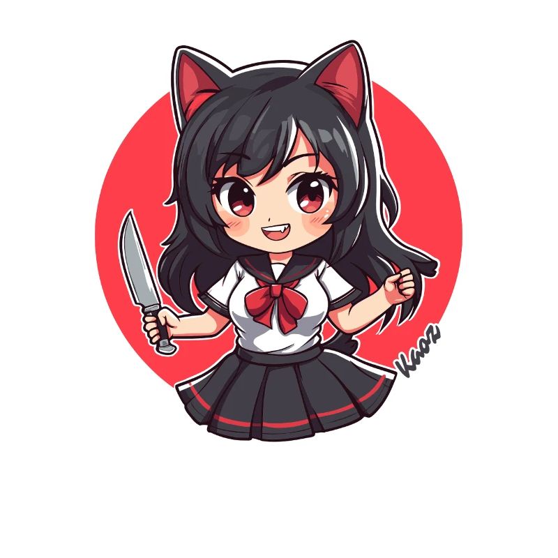 Chibi Cartoon Schulmädchen mit Küchenmesser