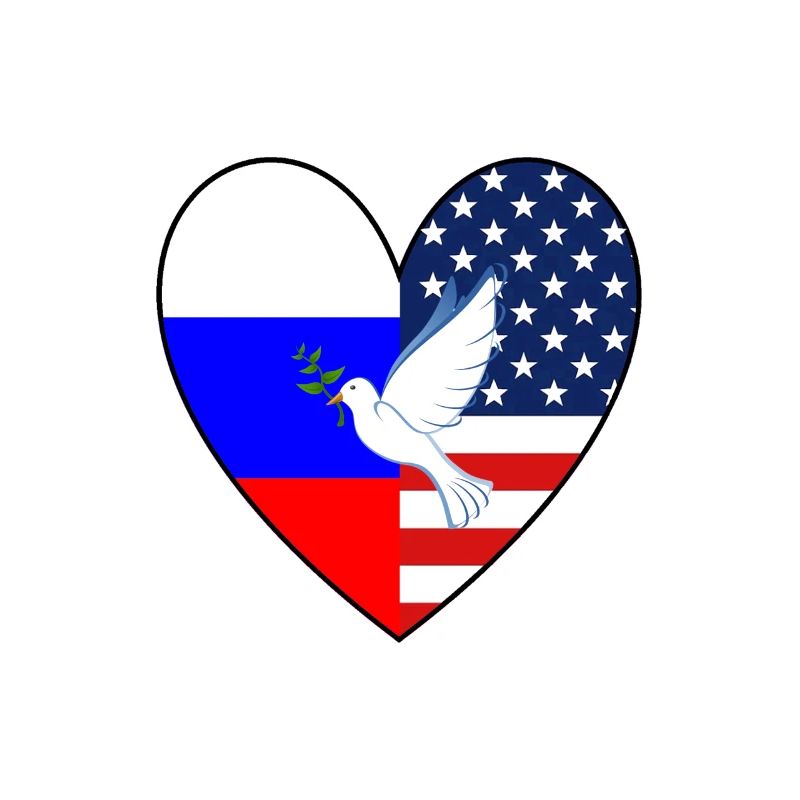 États-Unis, Russie, Drapeau, Cœur, Colombe de la Paix