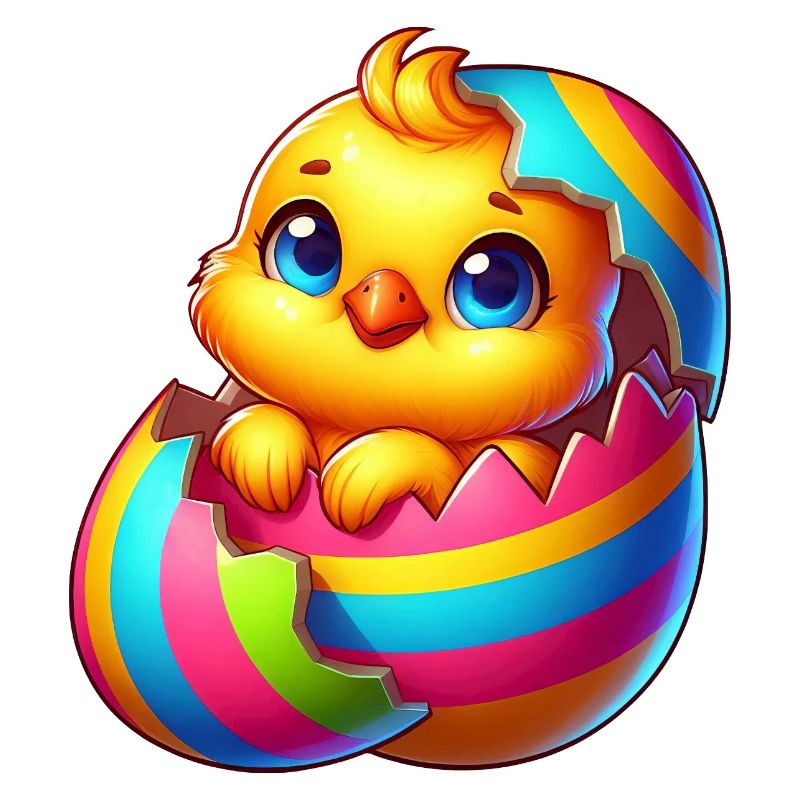 Mignon poussin dessin animé coloré éclosion d’œuf de Pâques