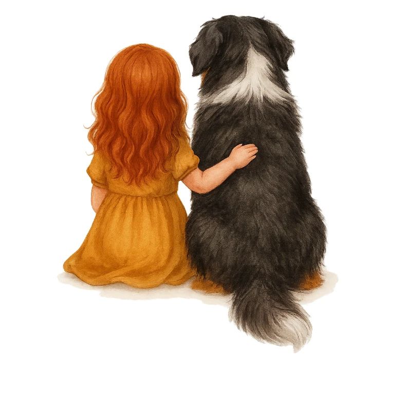 Fille rousse avec bouvier bernois