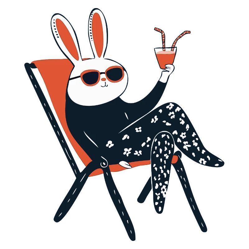 Beach Bunny – Chill Rabbit mit Sonnenbrille & Getränk