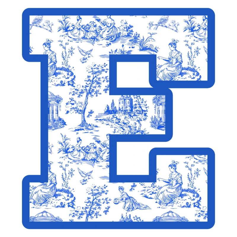 Chinoiserie mit Buchstabe e in Blau