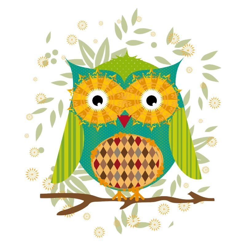 kunstvoll gestaltete Eule mit Patchwork-Muster