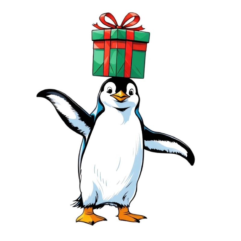 Penguin with gift on head