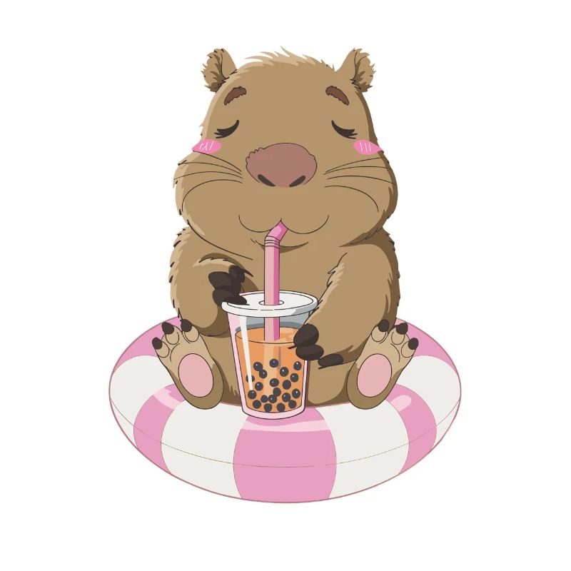 Relaxed Wombat With Bubble Tea Illustration