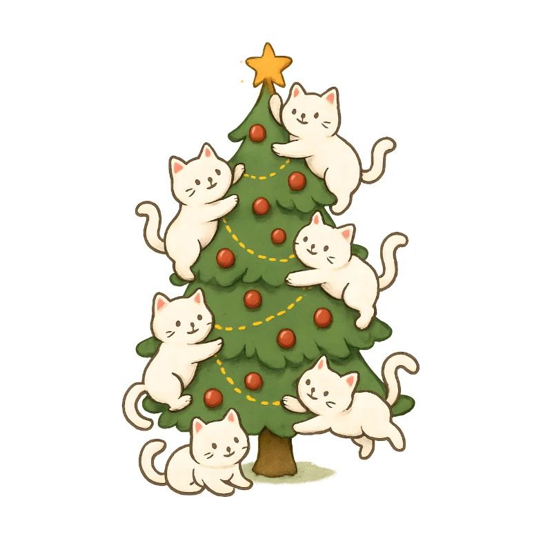 Chat, Arbre de Noël, Whimsy, Chatons