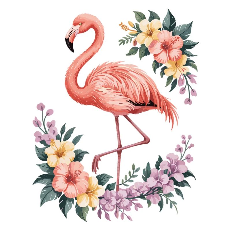Flamant tropical avec des fleurs