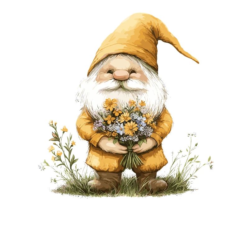 Gnome avec panier de fleurs