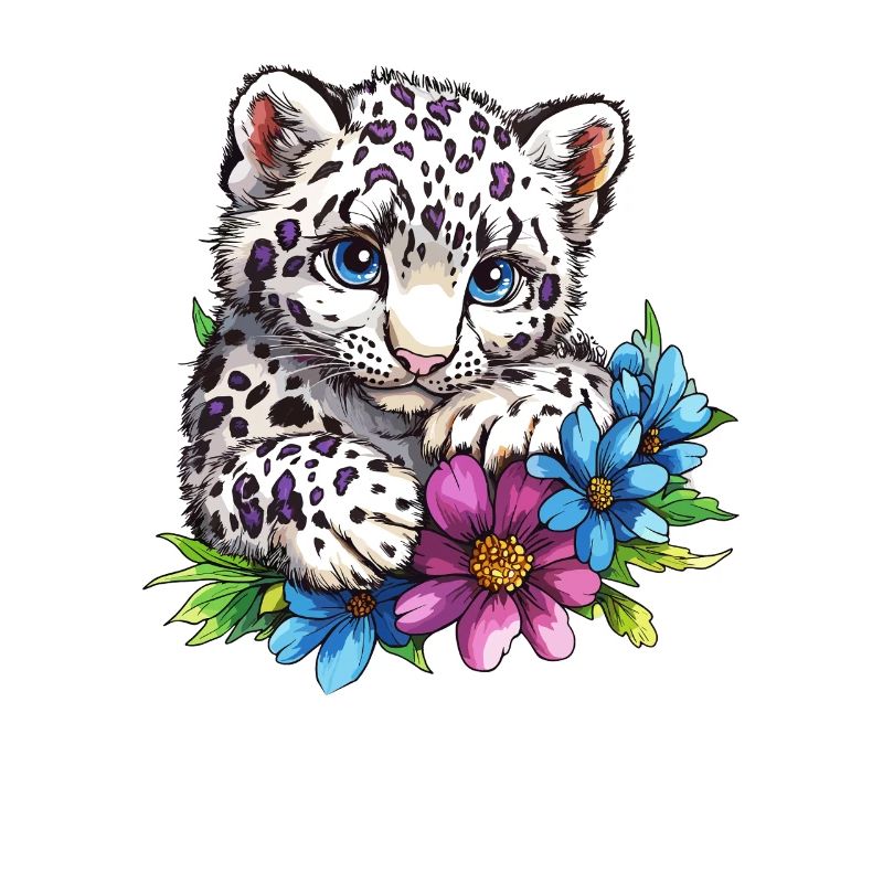Chaton léopard avec des fleurs