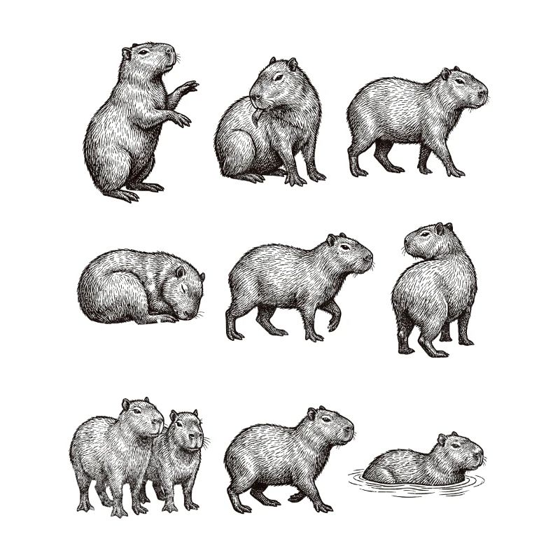 Capybara silhouettes in forest design