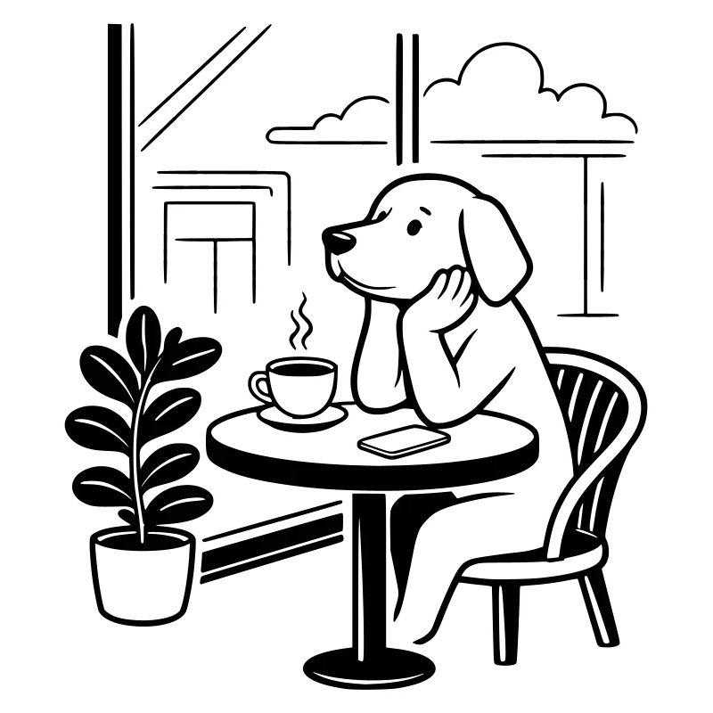 Chien au café