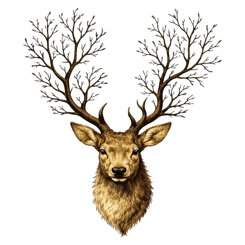 Hirschkopf mit Baumgeweih – Mystischer Waldgeist