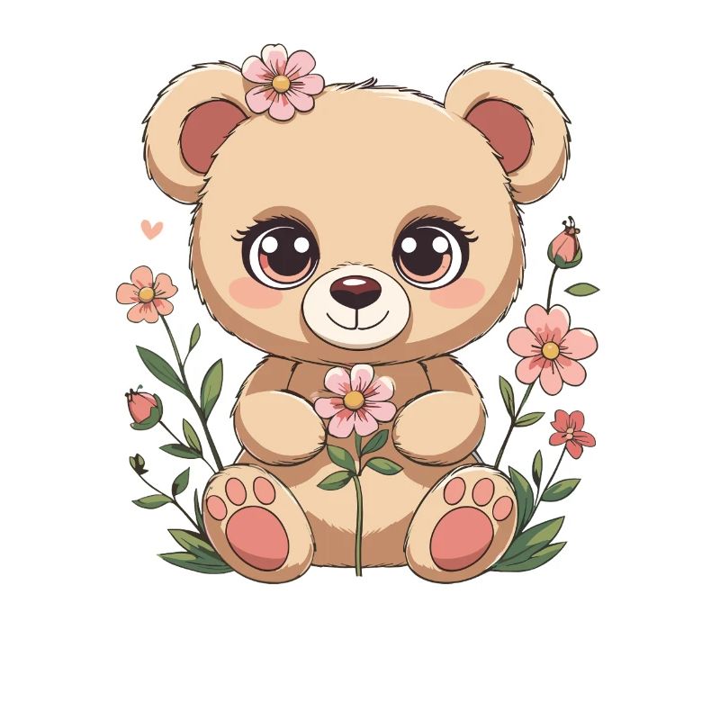 Cuddly bear with flowers