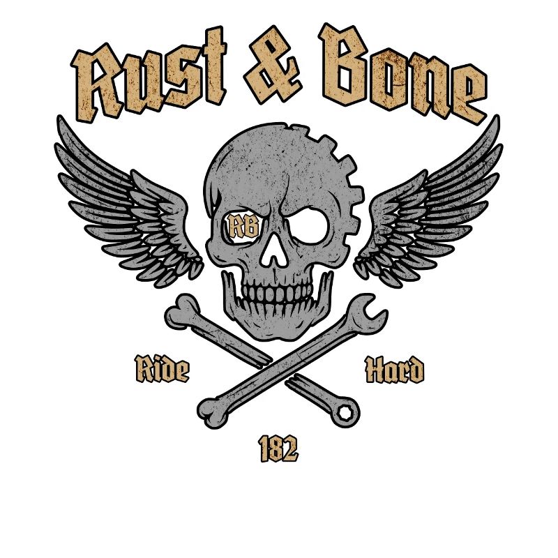 Rust Bone Motorrad Skull Wing Design