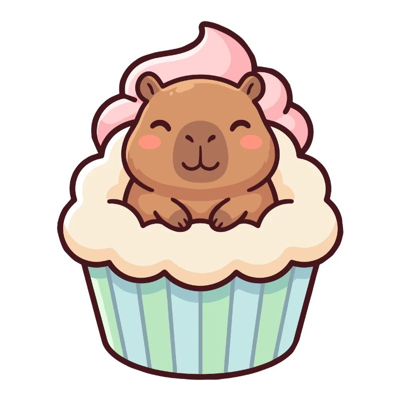 Capybara dans un motif de cupcake mignon, mignon