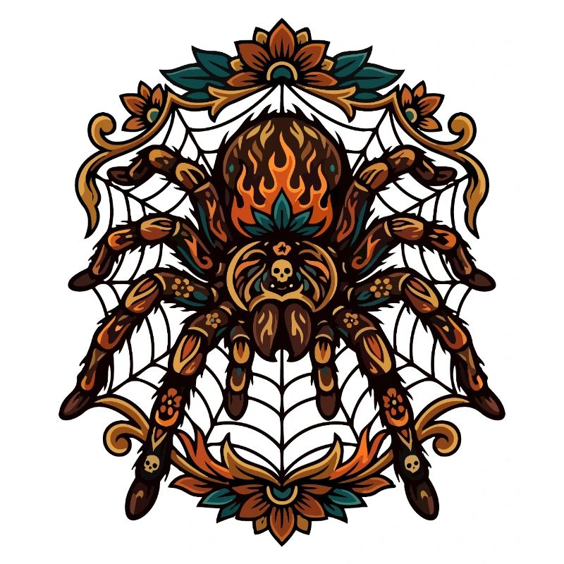 Tarantula Fire Flames Spider Web Pattern Motif