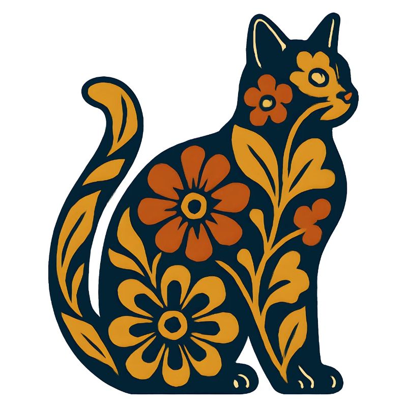 Silhouette de chat fleur dans des tons chauds