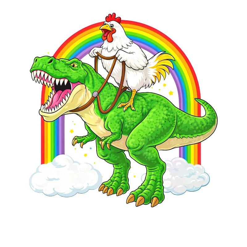 Chicken Riding T-Rex Dinosaur Rainbow