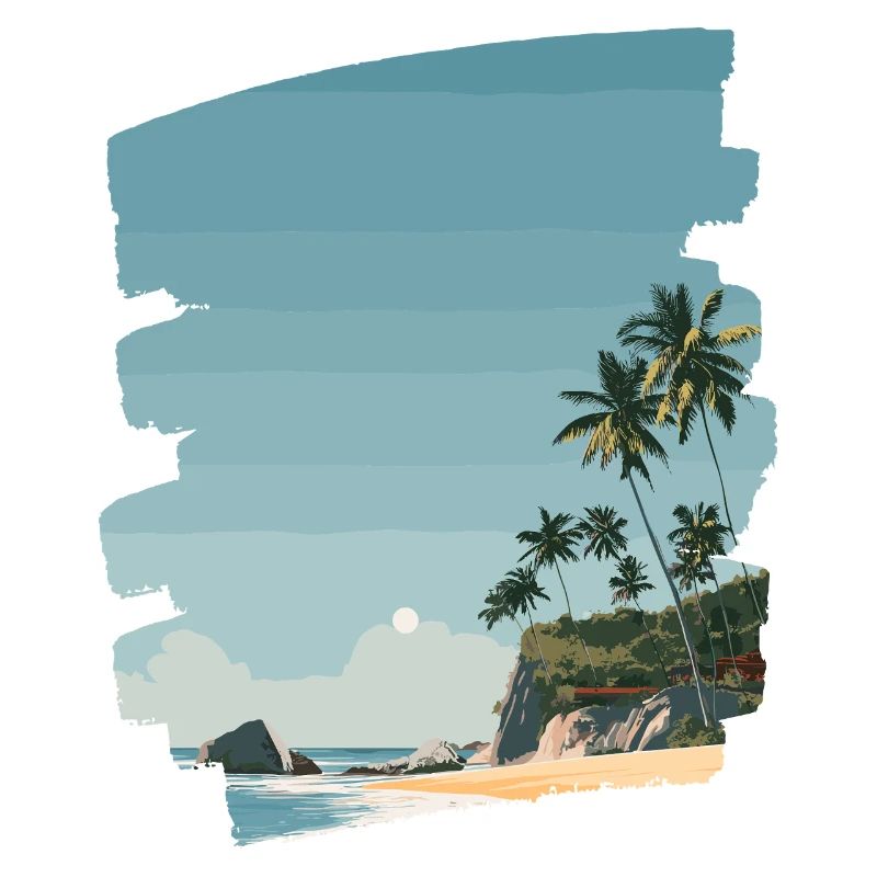 Sunset beach with palm trees