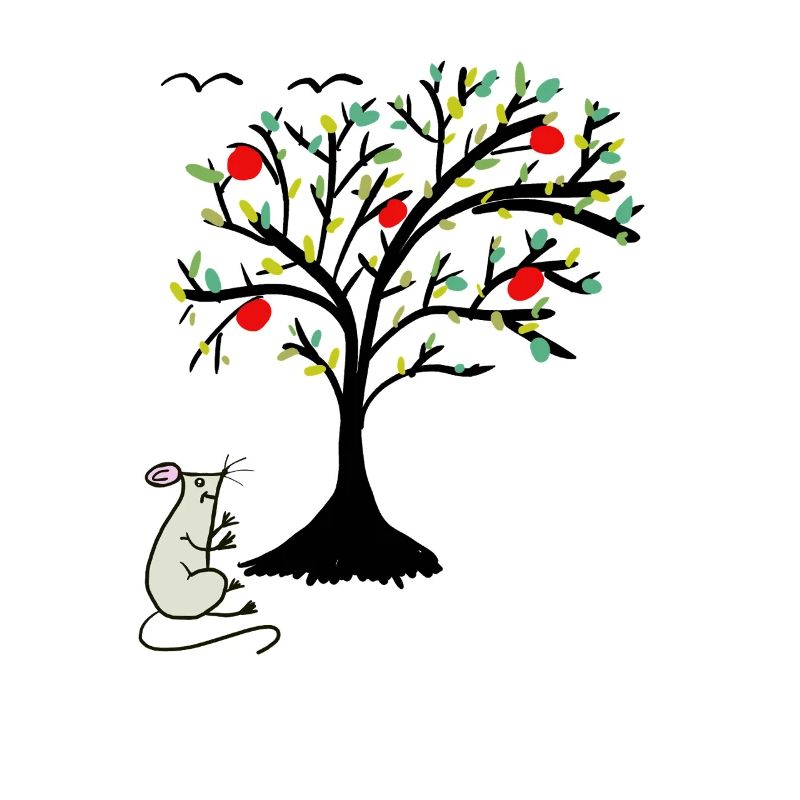 Cute Mouse Apples Apple Tree Child