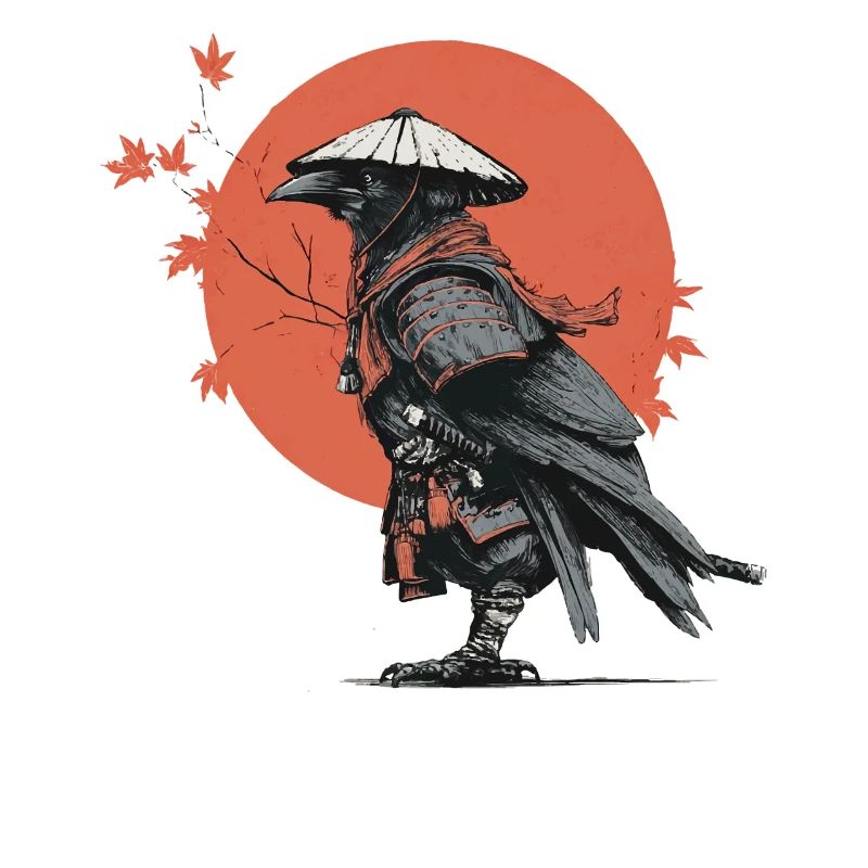 Samurai Crow in Red Moon