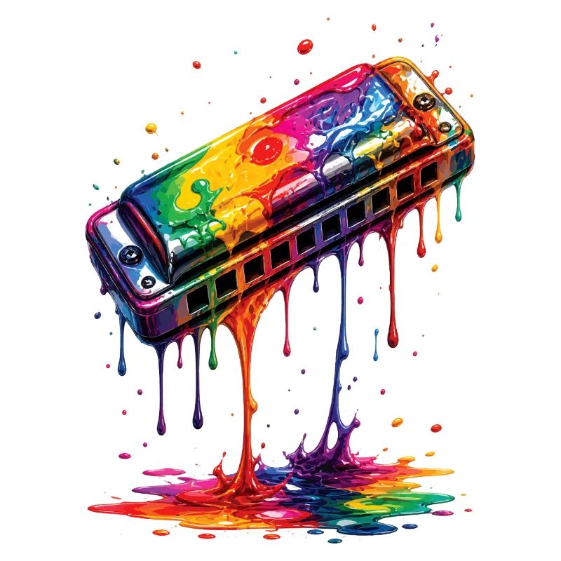 Harmonica with dripping paint