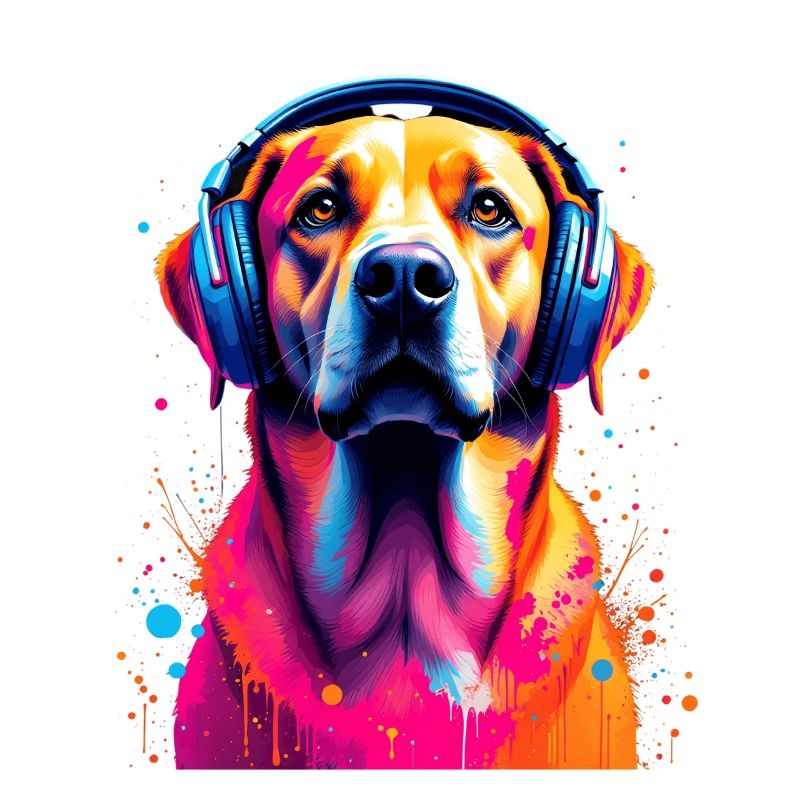 Labbi Labrador mit Kopfhörer