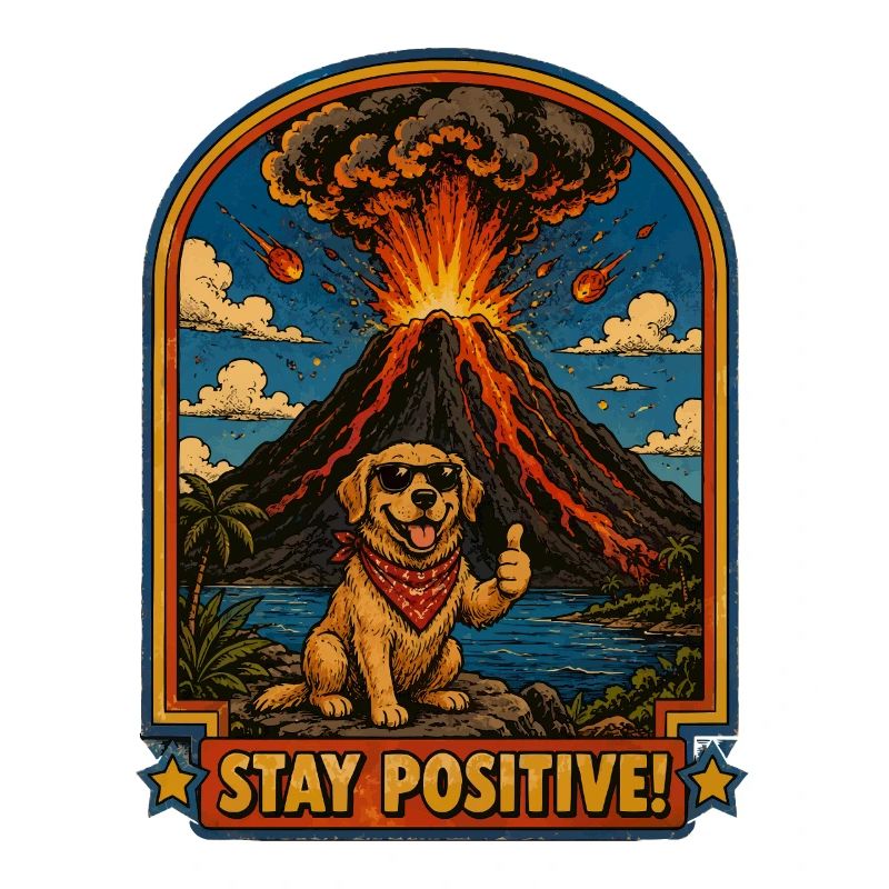 Chien devant un volcan – Restez positif