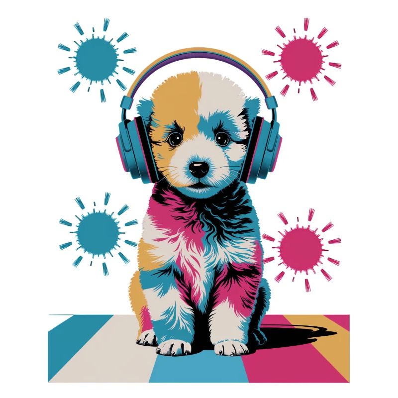 Chiot caniche avec un casque