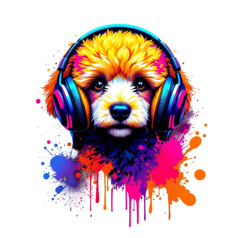 Chiot caniche avec un casque