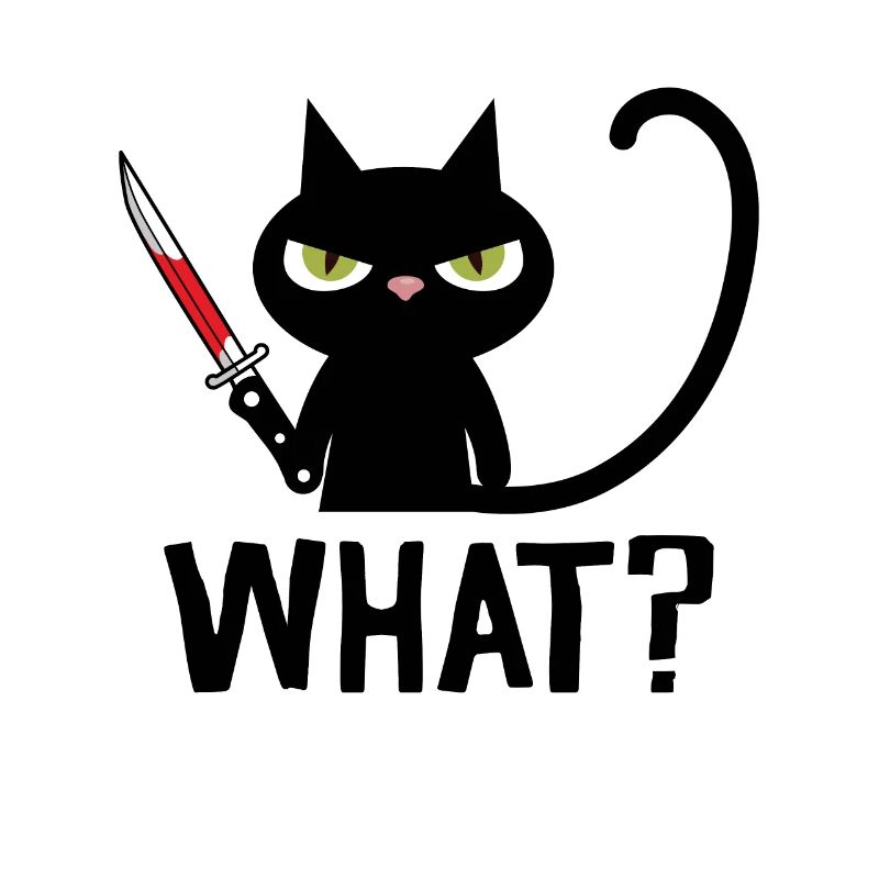 Was? | schwarze Ninja-Katze mit Messer