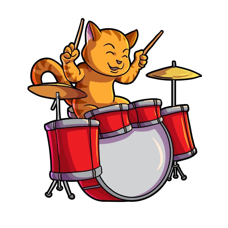 Drummer Cat Kitty Drums Funny Cat Drummer Rocker