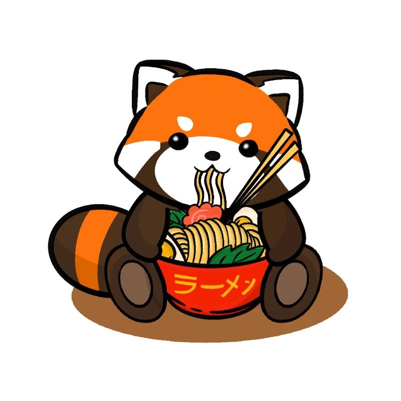 Panda rouge mangeant des nouilles de Ramen